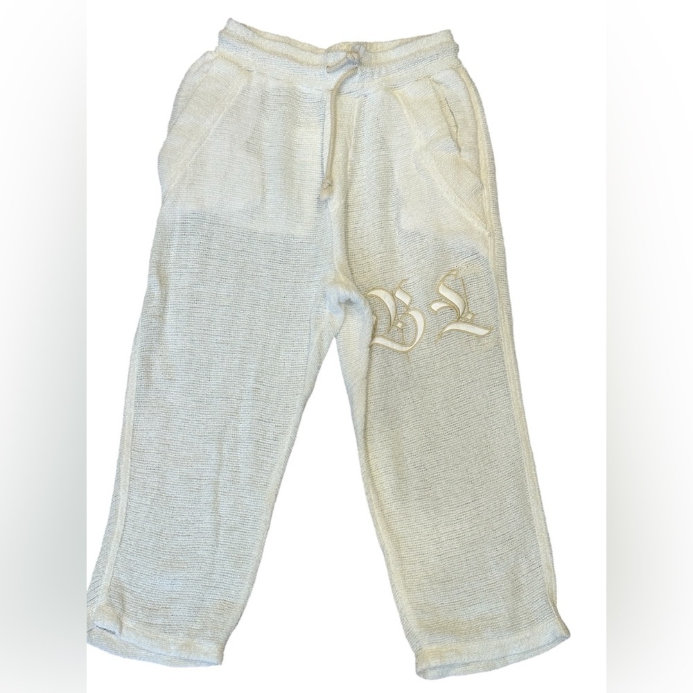 Boys Lie Baseball Pants Ivory Cotton Gauze Embroidered Logo XS